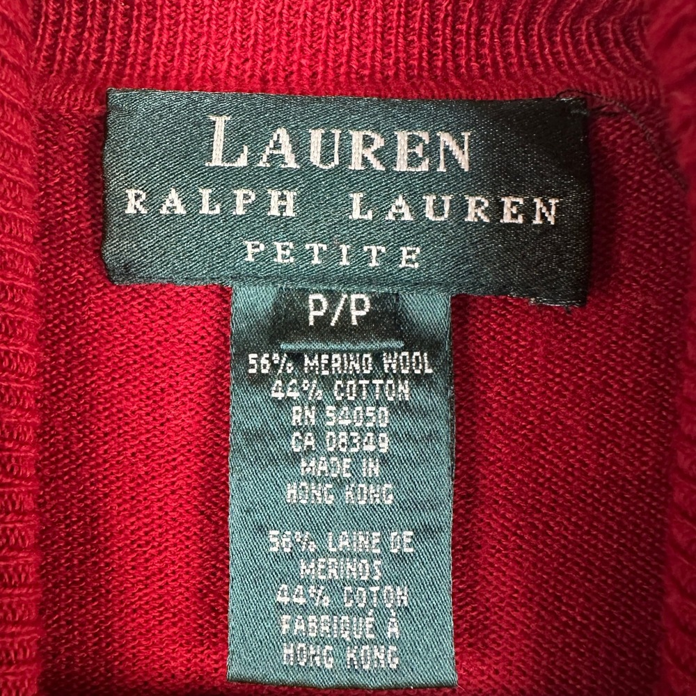 Lauren Ralph Lauren Red Merino Wool Cotton Turtleneck Sweater Petite P/P - Picture 2 of 9